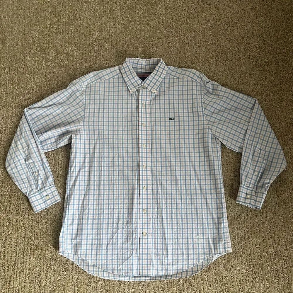 Vineyard Vines Blue and Pink Plaid Button Down Whale Shirt